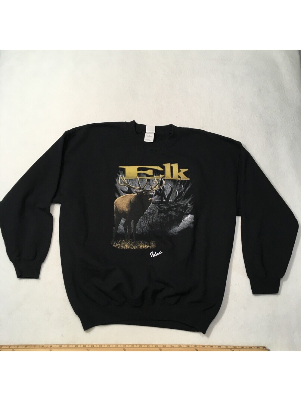 VTG ELK GRAPHIC  Idaho Wilderness Mountain Meadow BLACK Crewneck Sweatshirt XL